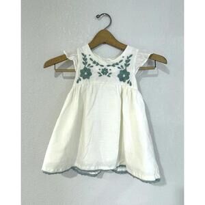 Rachel Zoe White with Blue Embroidered Floral Shirt Short Ruffle Sleeves 4T